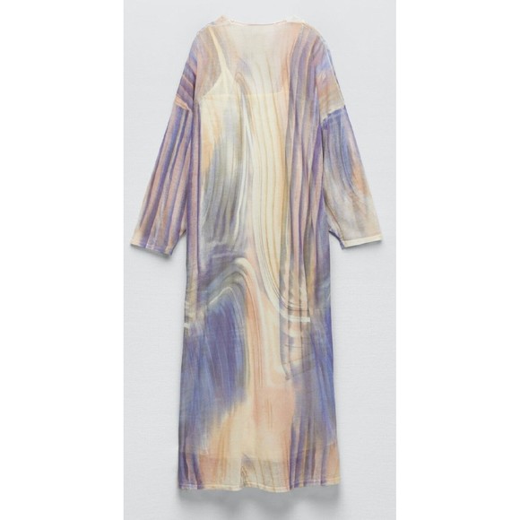 ZARA Midi Maxi Printed Knit Kaftan batwing Tunic Dress LARGE NWT - Picture 3 of 4